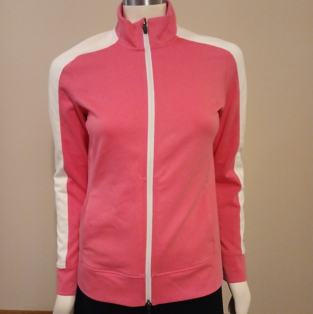 Puma Iconic T7 Pink and White Full-Zip Jacket, M, cotton/poly. Great shape!